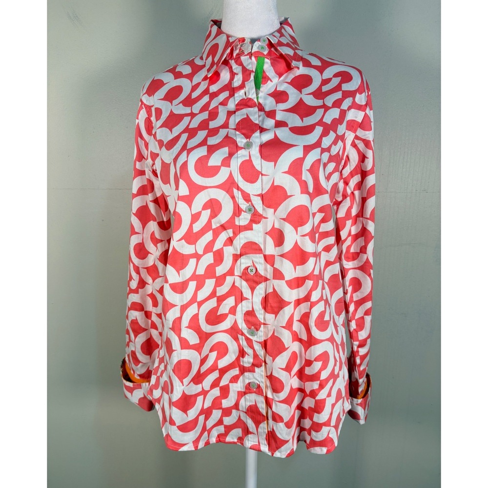 Tizzie Geometric Link Button Down Shirt Womens Small Pink Excellent Butterfly